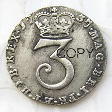 UK 1737 3 пенса Джордж II Посеребренная монета имитация монеты
