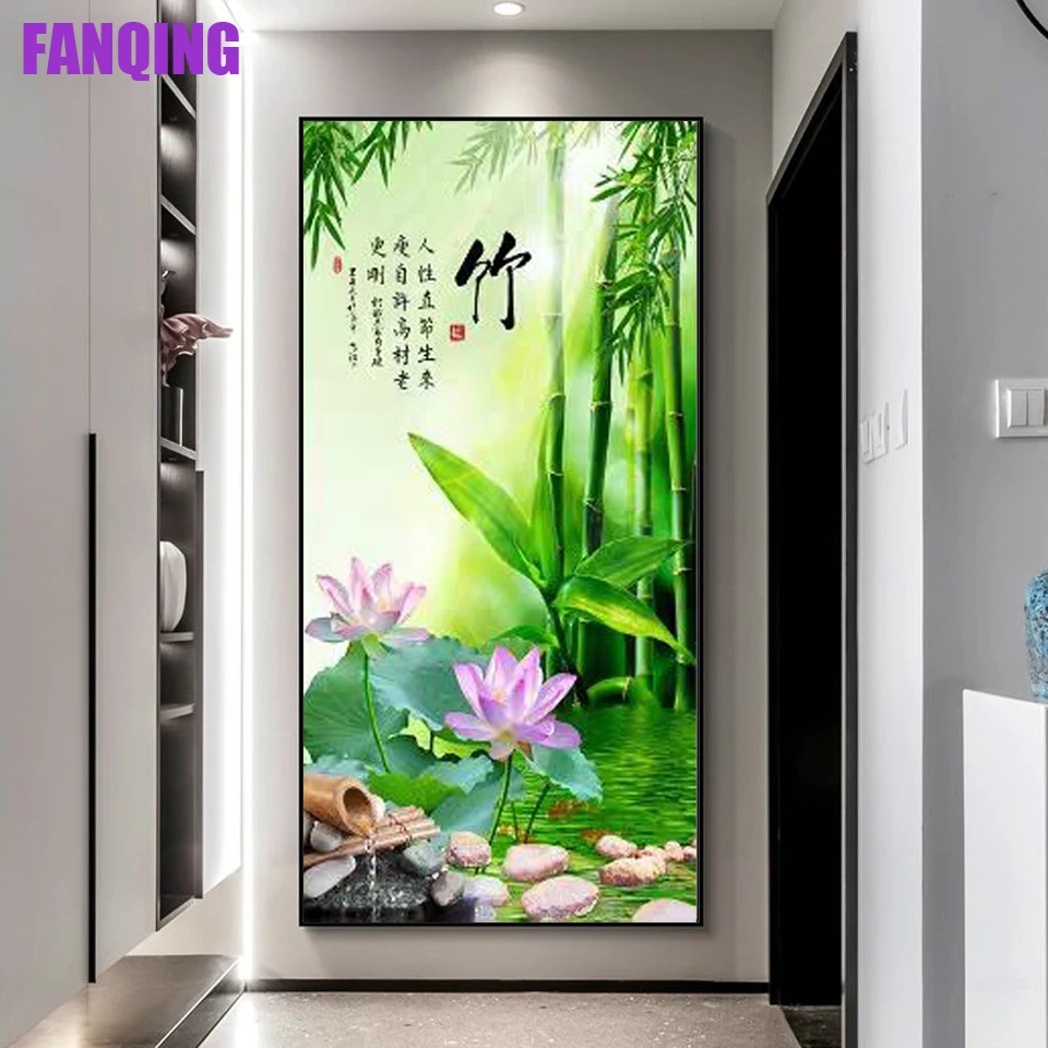 

Набор для алмазной вышивки с бамбуковым лотосом, 5D мозаика, 100% квадратных и круглых страз, «сделай сам», распродажа, украшения для дома