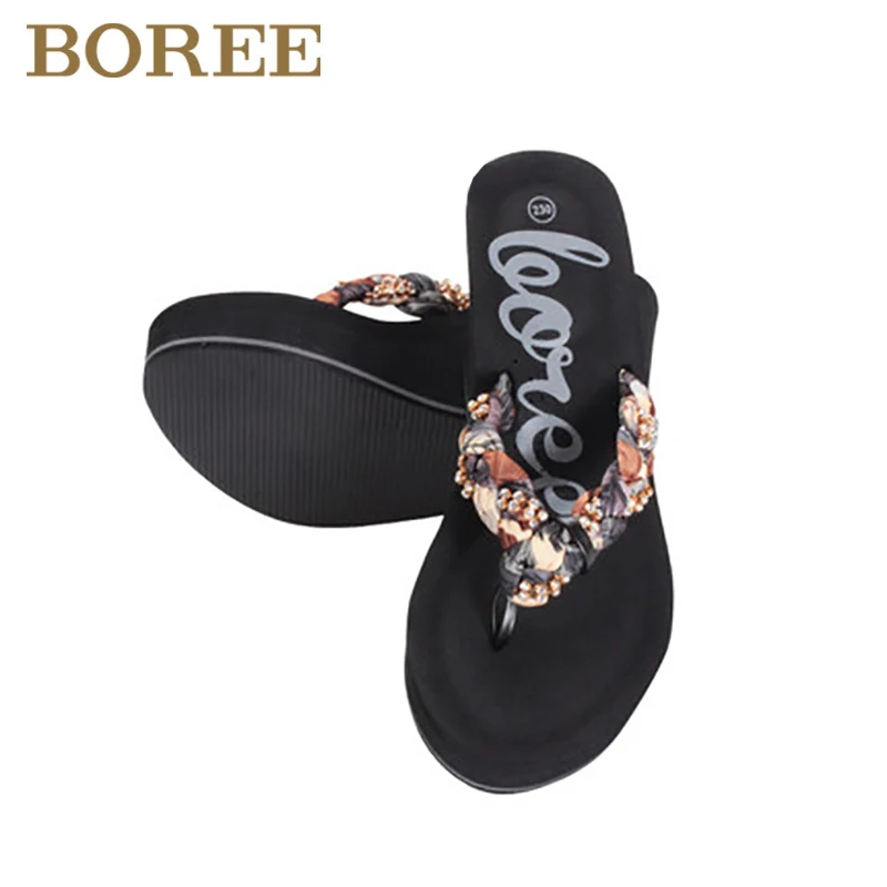 Boree Crystal Women Shoes Flip Flops High Flat Heel Slippers Outdoor Beach Sandals Wedges Platform Slids femme pantoufles | Обувь