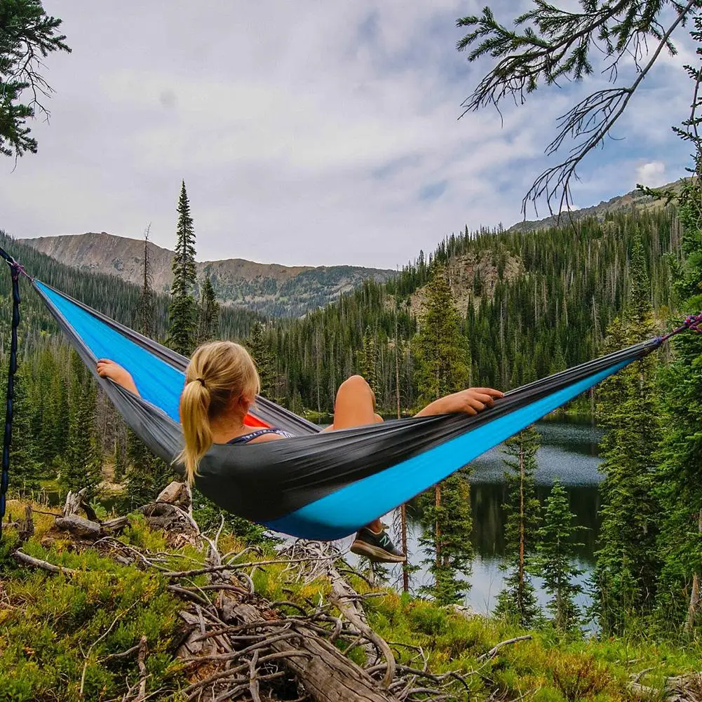 

Adult Camping Outdoor Backpacking Nylon Double Person Hammock Travel Survival Hunting Sleeping Bed Canvas Hanging Bed