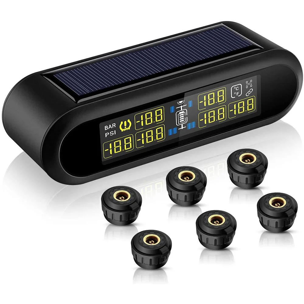 

T650 Solar Bus RV Truck TPMS Wireless Tire Pressure Monitoring USB Charging System with 6 External Internal Sensors Max 116 PSI