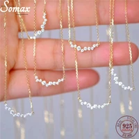 925 sterling silver pav%c3%a9 crystal row zircon pendant plating 14k gold necklace women simple clavicle chain birthday jewelry gift