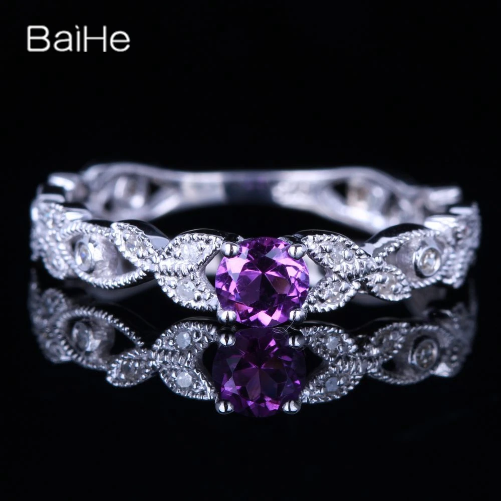 

BAIHE Sterling Silver 925 Round Amethyst Ring Women Lady Natural Diamond Trendy Fine Jewelry Making Кольцо с аметистом Bague