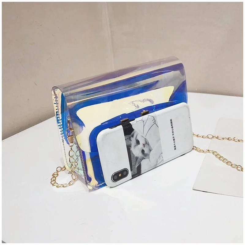 

2021 European and American New Transparent Summer Colorful Chain Laser Women's Bag Shoulder Messenger Small Square Bag