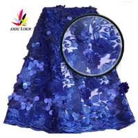 new high quality tulle lace nigerian sequins lace fabric royal blue african lace fabrics for party wedding sequence lace xz2250b