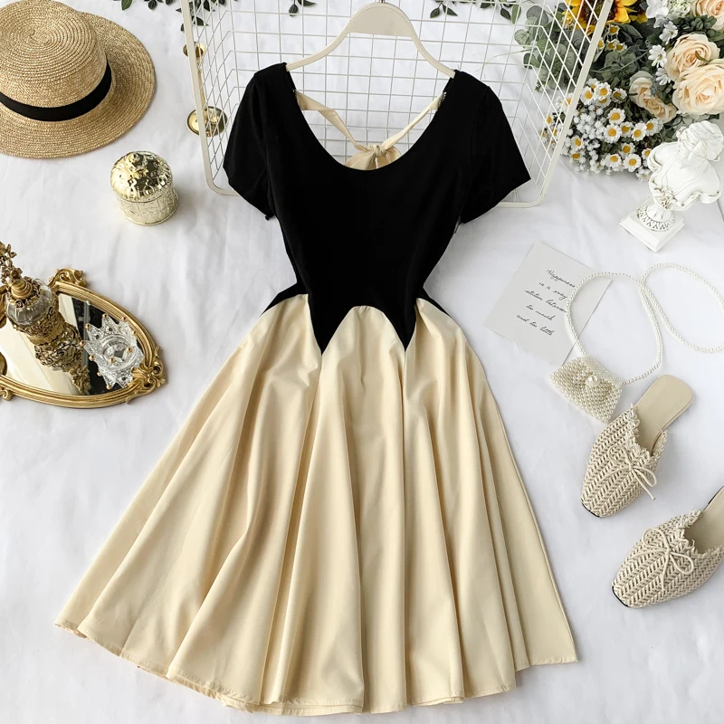 Летнее платье трапециевидной формы с короткими рукавами Милые платья пачки