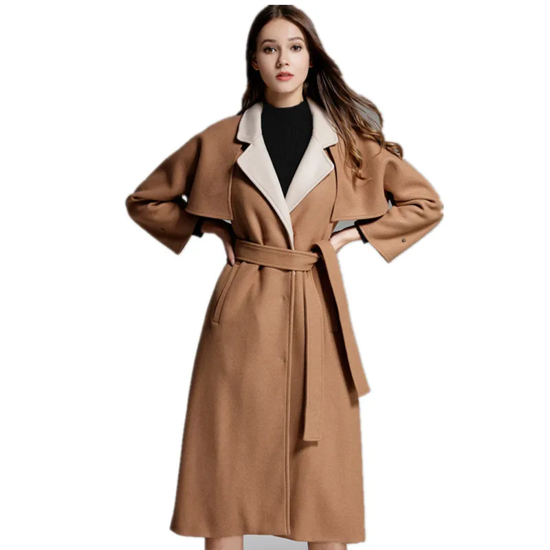 Женское длинное шерстяное пальто толстое Свободное из 63% ной шерсти 25% полиэстер