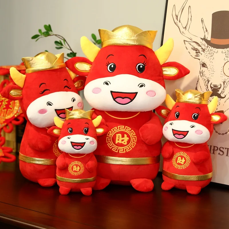

Chinese 22-45cm 2021 Zodiac Ox Cattle Plush Toys Red Milk Cow Mascot Plush Doll Stuffed For Children Kids Birthday New Year Gift
