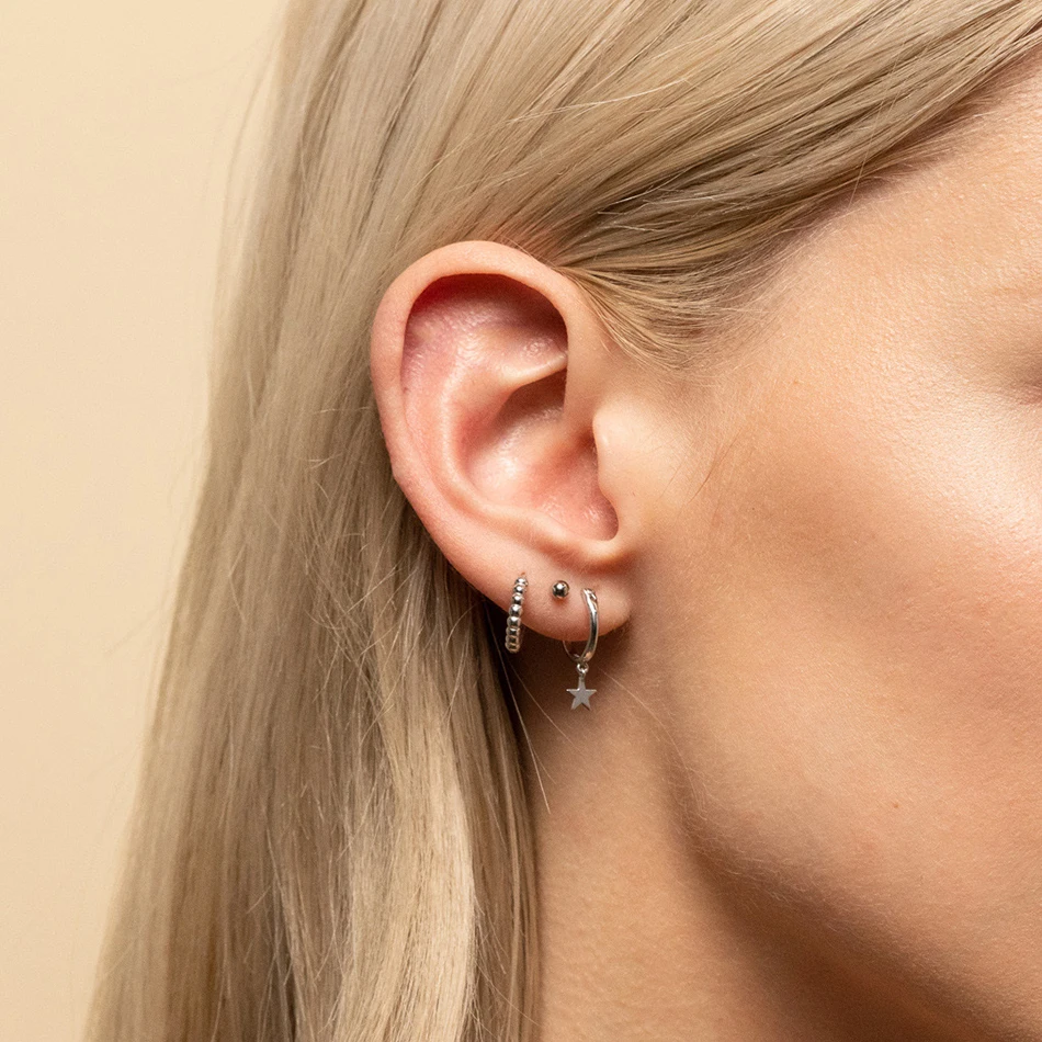 

BELAWANG 18K Gold Plated Beaded Hoop Earrings Authentic 925 Sterling Silver Fine Earrings for Women Wedding Party Jewelry