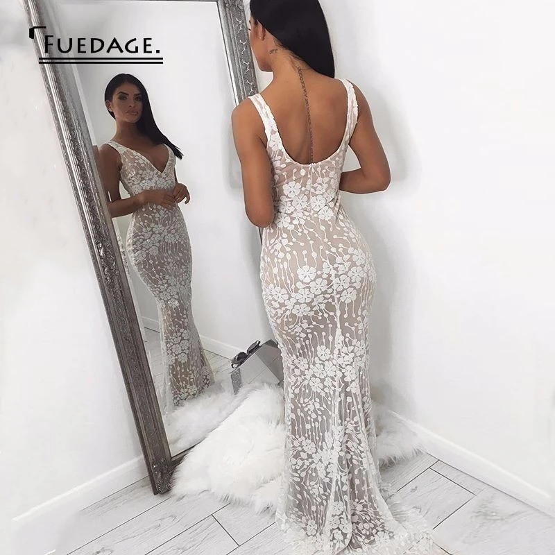 Женское облегающее платье на бретелях Fuedage повседневное белое средней длины без