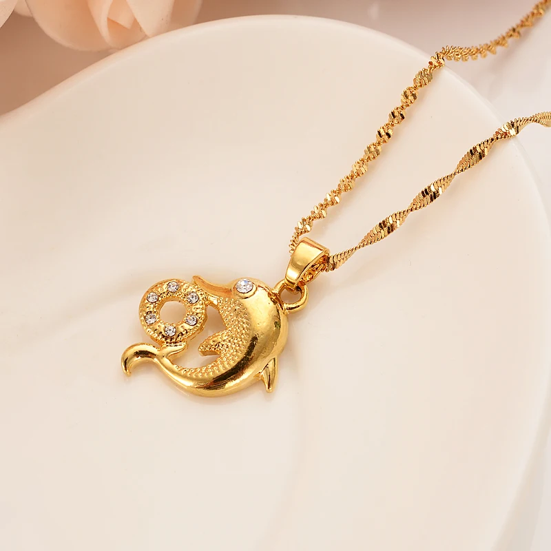 Png золотой кулон в виде дельфина с фианитом подвеска животного ожерелье серьги