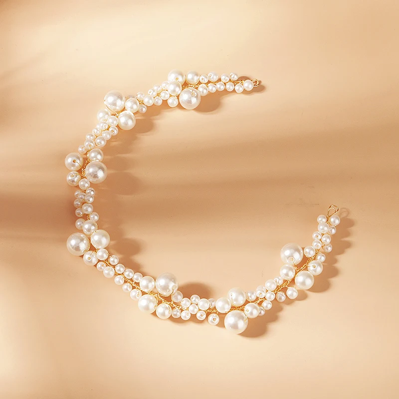 Женские жемчужные повязки на голову ручной работы золотистые стразы украшения