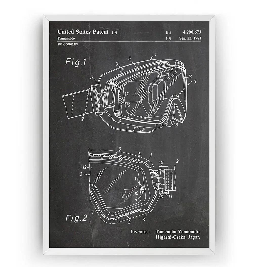 Винтажные лыжные очки 1981 патент катание на лыжах схема плакат холст картина