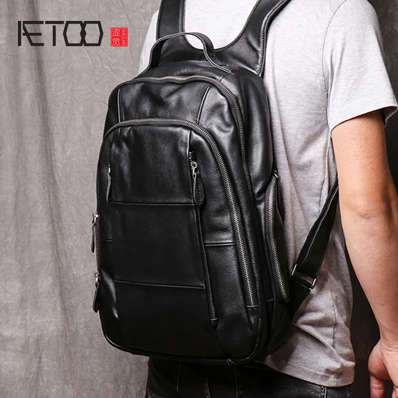 Мужской кожаный рюкзак AETOO вместительный деловой Повседневный молодежный для