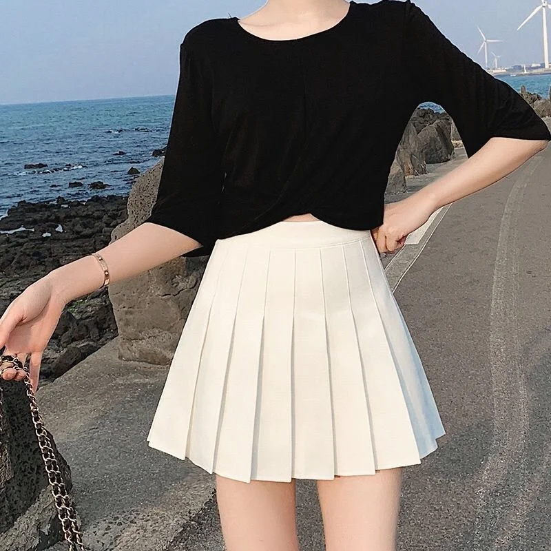 

New Women Pleated Mini Skirt Short High Waist A-line Thin Harajuku Skirts Womens