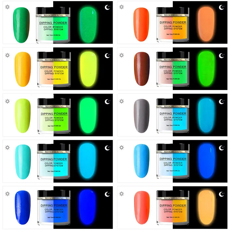 Новый 1 коробка Неон фосфор окунающий порошок светящийся Дизайн ногтей украшения
