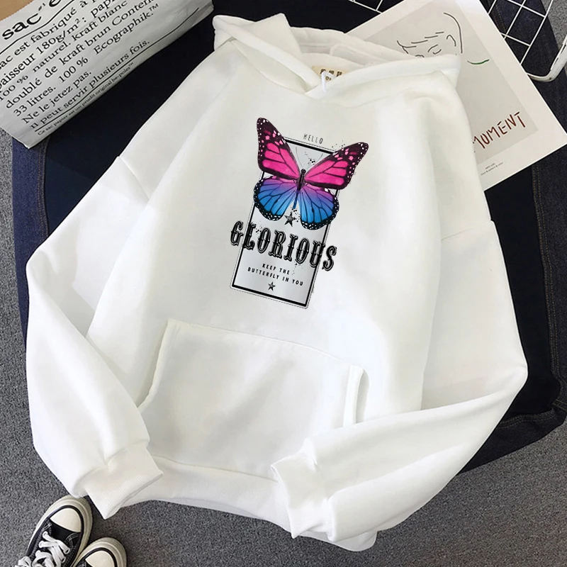 

Hoodies Men&Women Sweatshirts Harajuku Butterfly Print Hooded Aesthetic Hoodie Autumn Winter Ladies Streetwear Hoodie Tops