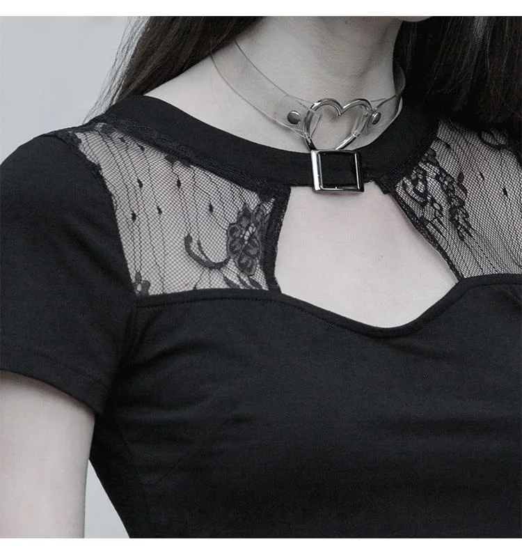 Женское платье в стиле панк Goth Peekaboo маленькое с вырезом PQ605 Азиатский размер S