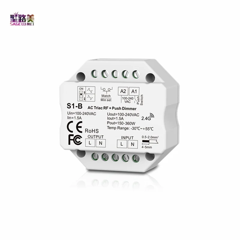 Entrada sem Fio Triac Dimmer Controlador Usar r1 Remoto 100 Ghz 240-100 v ac 1a 288w-w Push Interruptor 2.4 Led rf
