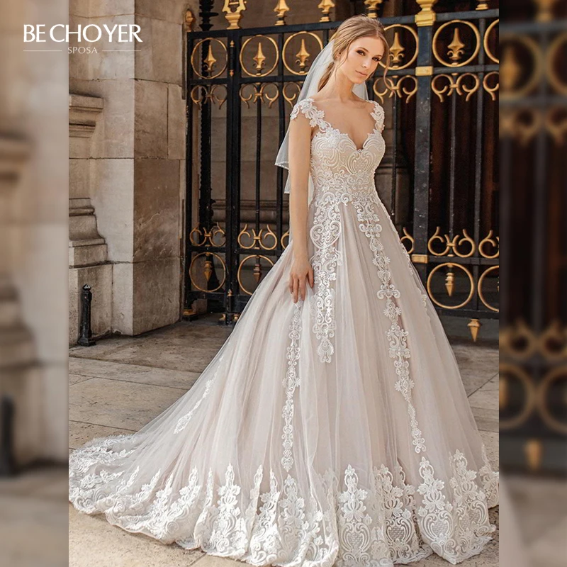 Винтажное свадебное платье с аппликацией Vestido de Noiva кружевное ТРАПЕЦИЕВИДНОЕ для