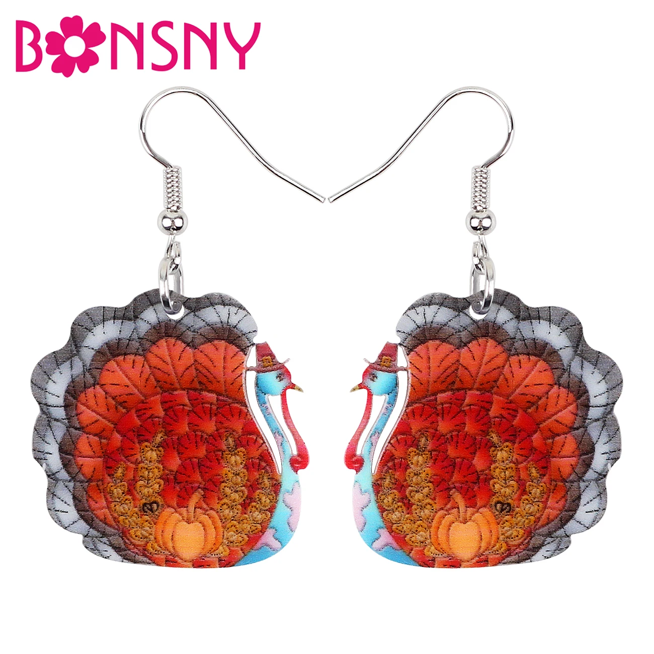 

BONSNY Acrylic Thanksgiving Cute Turkey Chicken Earrings Drop Dangle Fashion Novelty Cartoon Jewelry Gifts For Women Girls