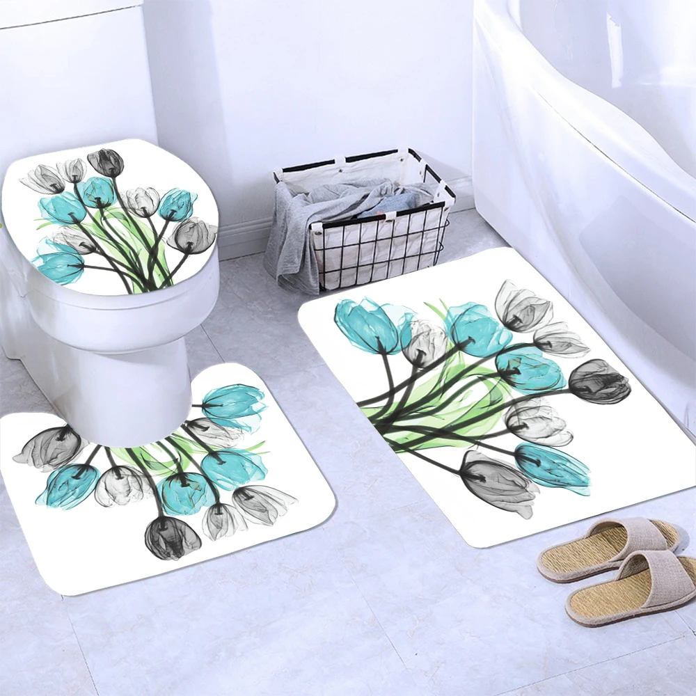 Красивая тканевая занавеска для душа с цветочным принтом ванной комнаты