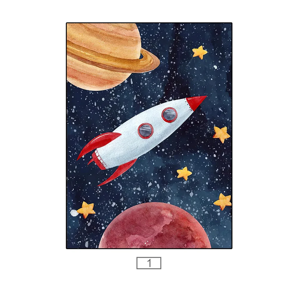 

No Frame Modern Mural Nordic Poster Printing Spaceship Hanging Paintings Astronaut Starry Sky Children's Room Tropical Wall Art