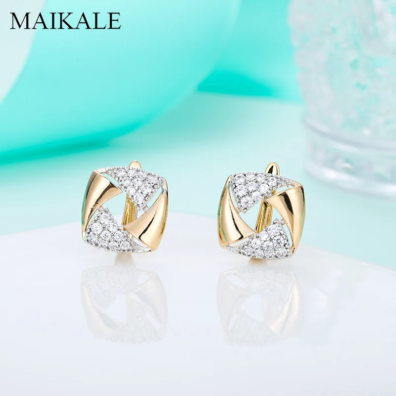

MAIKALE New Fashion Square Gold Stud Earrings Luxury Micro Wax Inlay Cubic Zirconia Earrings for Women Jewelry brincos
