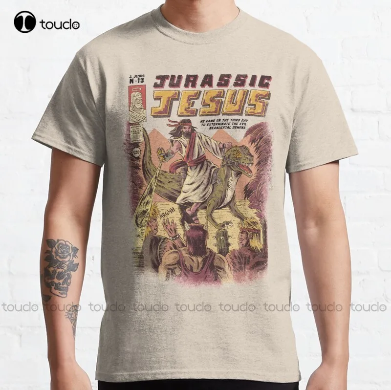 

New Jurassic Jesus Funny Dinosaur Retro T Rex Jurassic Classic T-Shirt Fishing Shirts S-5Xl Cotton Tee Shirt