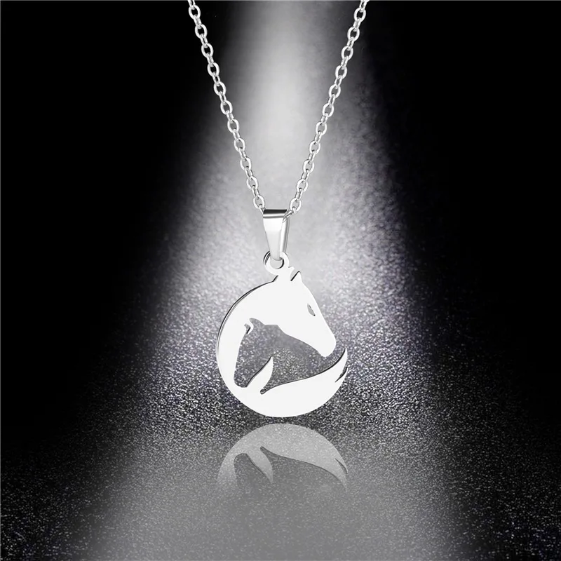 

Hot Punk Stainless Steel Horse Animal Pendant Necklace for Girls Women Origami Unicorn Necklace Men Collier Jewelry Accessories