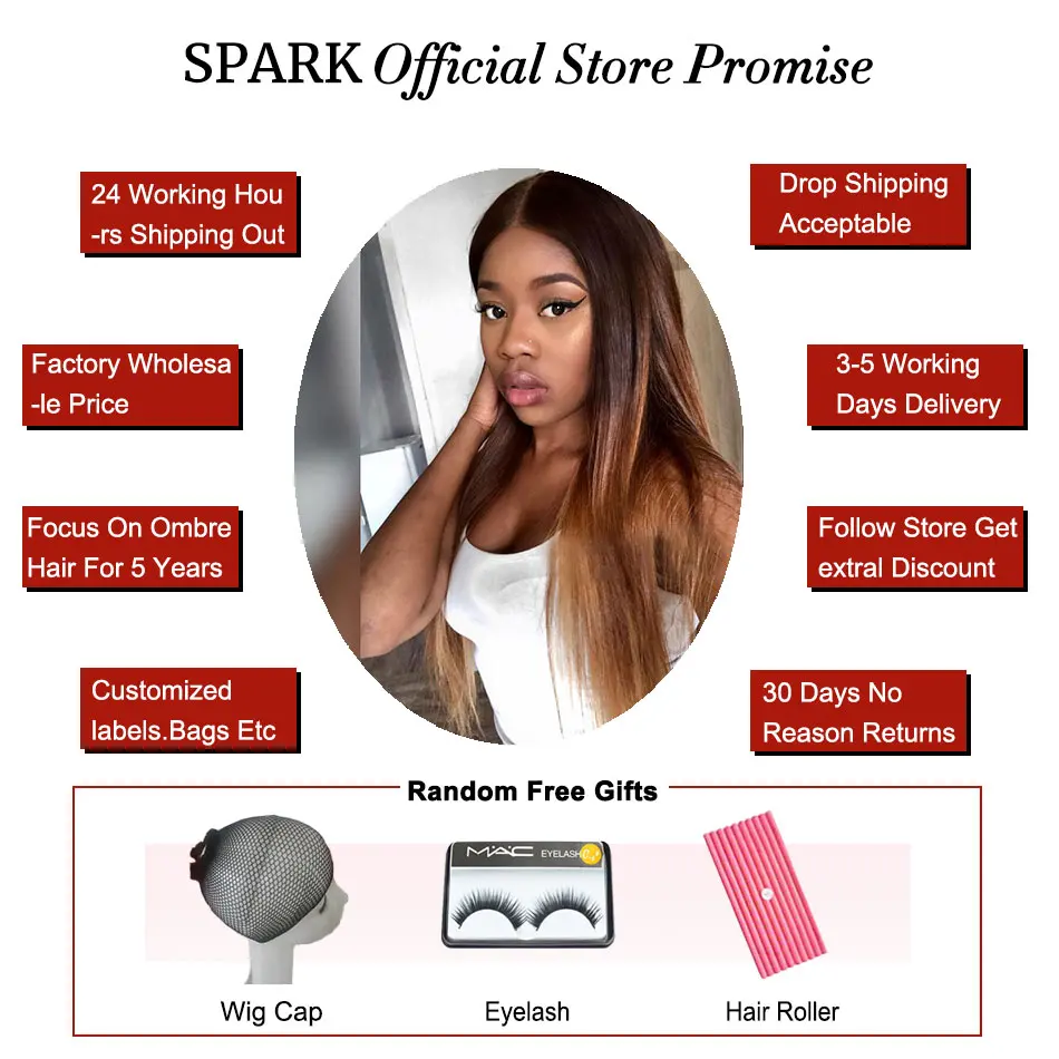 Spark Ombre Человеческие волосы прямые кружевные фронтальные бразильские