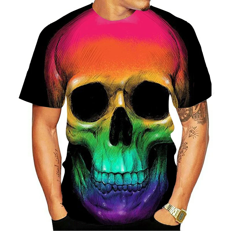 Летний стиль Новинка В стиле ретро С короткими рукавами death skull 3D Футболка с