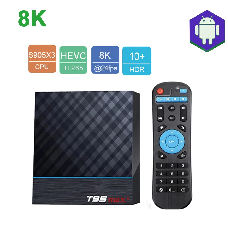 

Умная ТВ-приставка T95 MAX Plus HD 8K Android 9.0 ТВ-приставка Amlogic S905X3 плеер HDMI-Совместимость 2,4G 5G Wifi медиаплеер