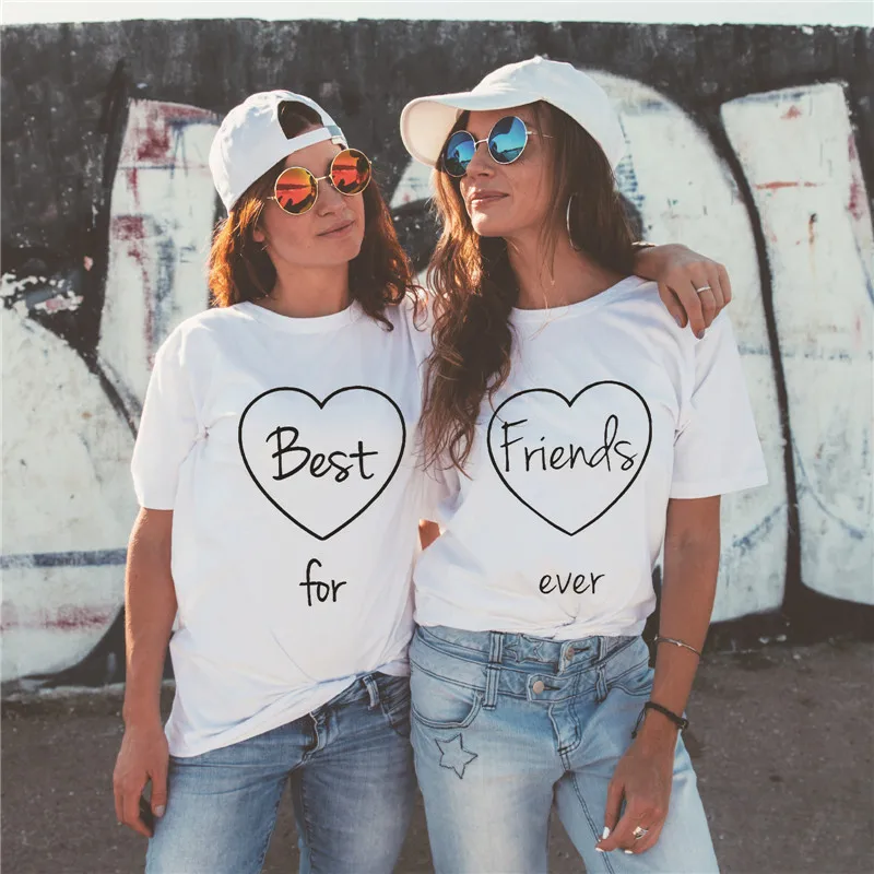 Fashion Ladies T Shirt Forever Best Friends T Shirt Loose Tops Cute Matching Letter Print White Casual Women Tee Shirt