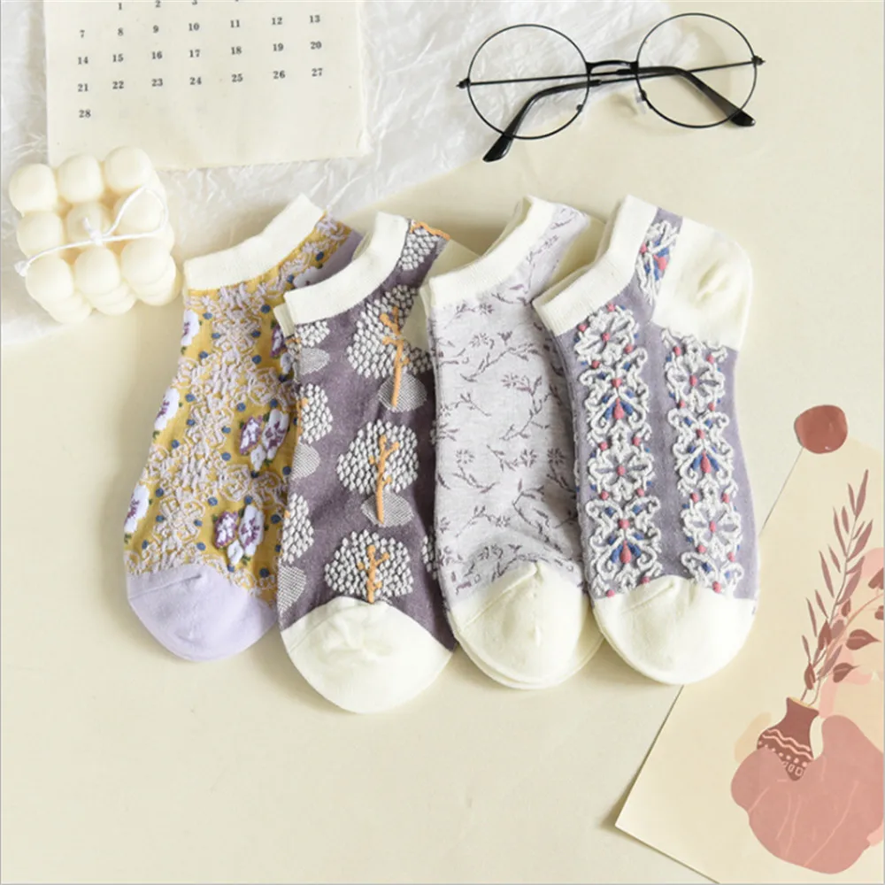 Носки женские в стиле ретро хлопок 4 пары | Женская одежда