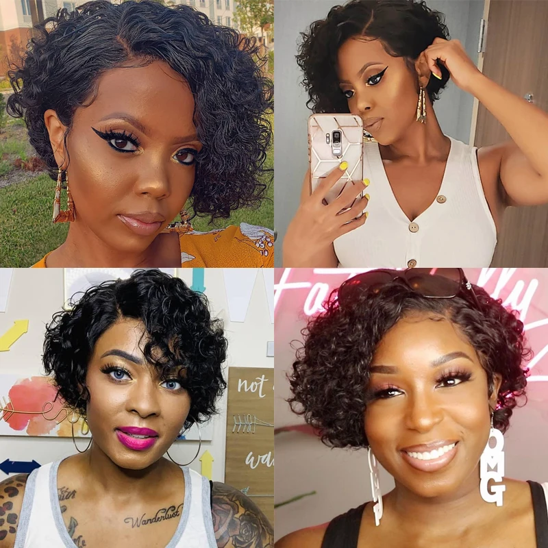 Swinging Forest Wigs for Women Pixie Cut Wig Pre Plucked Curly Human Hair 13x4 Lace Front Remy Brazilian | Шиньоны и парики