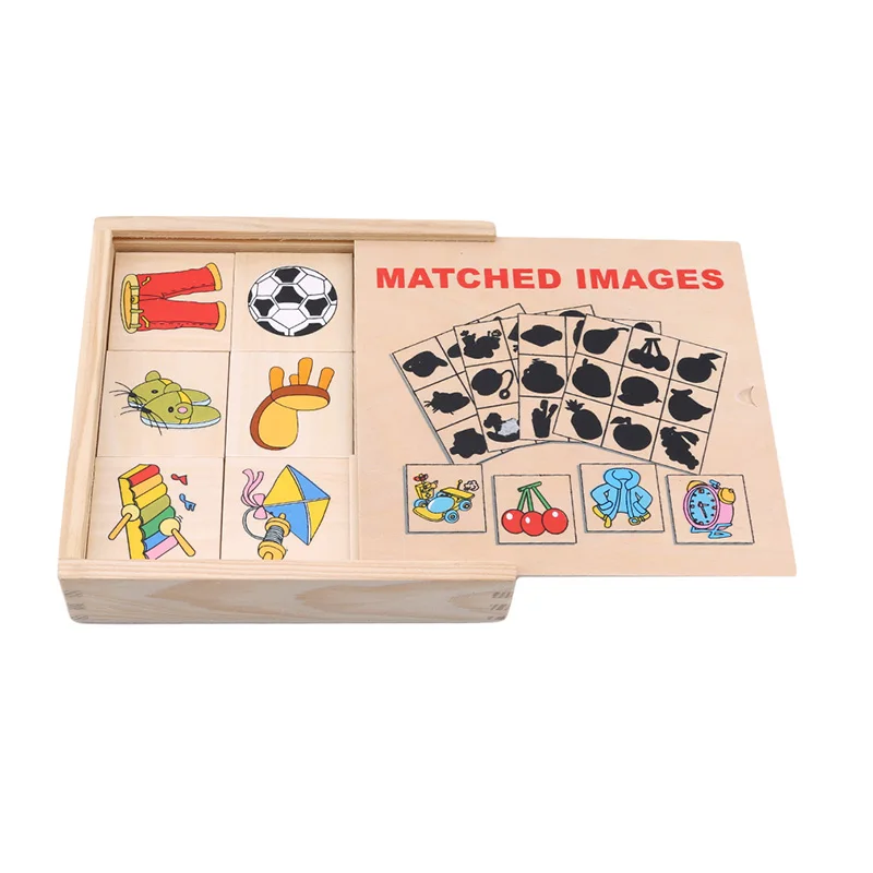 

Montessori Enlightenment Teaching Wooden Puzzle Toy Looking The Shadow Matching Game Card Graphics Corresponding Box