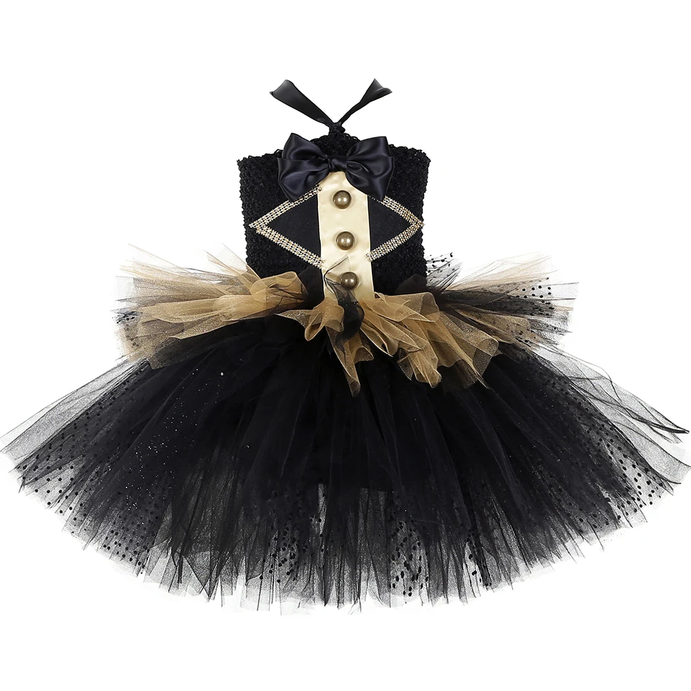 Платье-пачка черно-золотистого цвета для девочек Хэллоуина карнавала дня