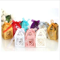 100pcsset laser cut hollow carriage favors gifts candy boxes with ribbon love heart baby shower wedding party gift box supplies