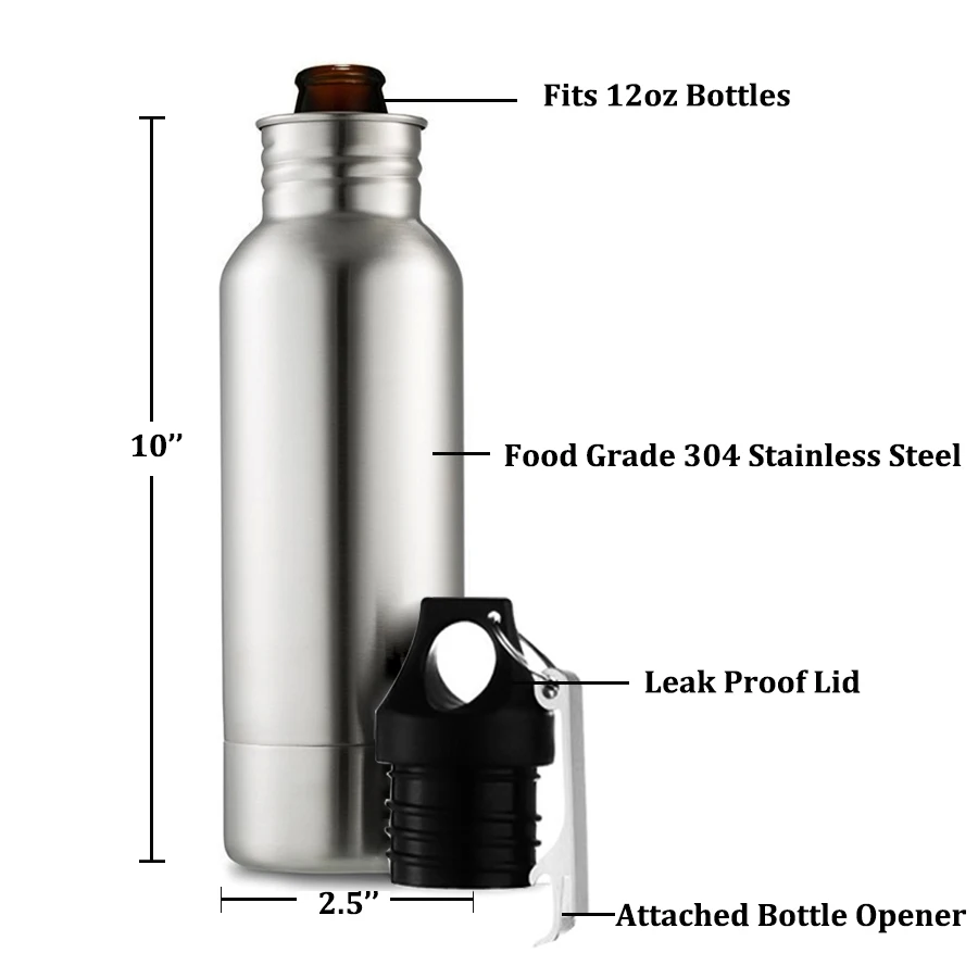 

BIUBIUTUA 304 Stainless Steel Beer Insulator Cup Cold Keeper Holder with Metal Bottle Opener Cold Beer Holder Bottle