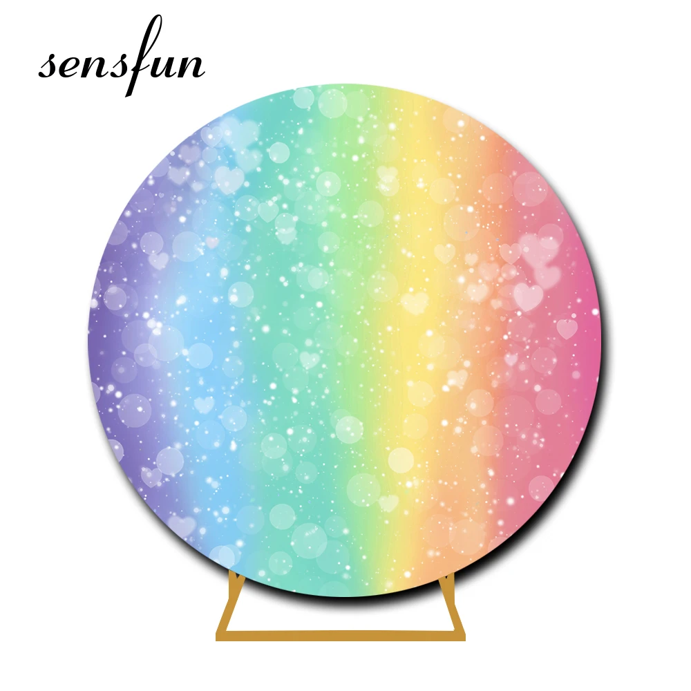 

Sensfun Rainbow Color Round Backdrop Cover Bokeh Girls Newborn Baby Shower 1st Birthday Party Photography Background Elastic
