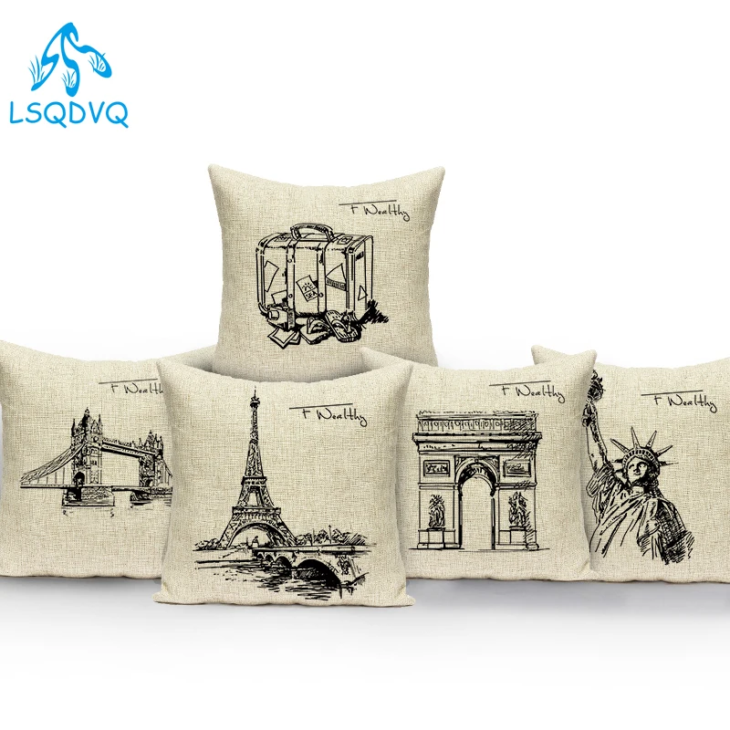 

Nordic Стиль черный, белый цвет Liberty Полотенца здание живописный полиэстер декоративные подушки для дивана домашний Гостиная