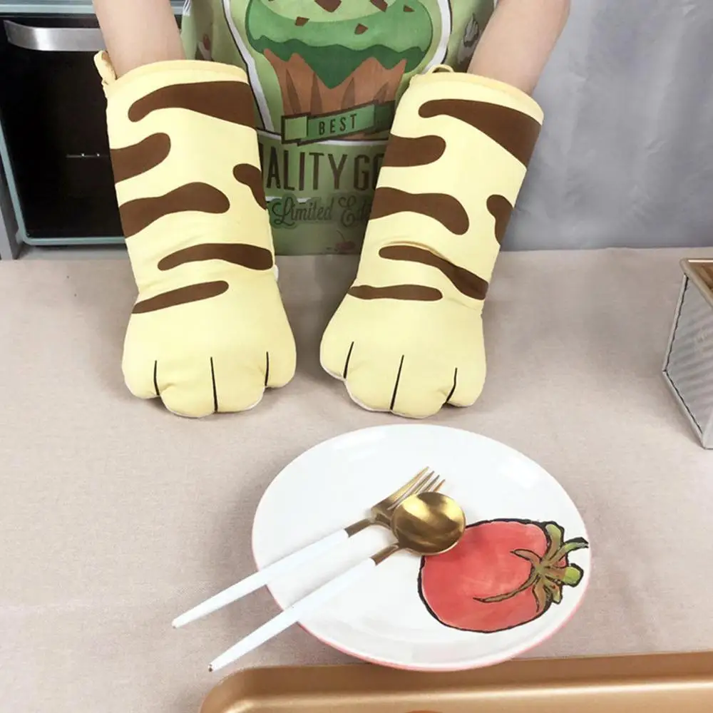 

3D Cartoon Animal Cat Paws Oven Long Mitts Microwave Gloves Non-slip Baking Gloves Resistant Insulation Cotton Heat R7P0