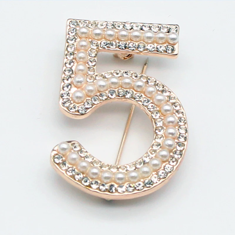 Стразы жемчуг большая буква 5 брошь ручная работа модный бренд броши булавка для