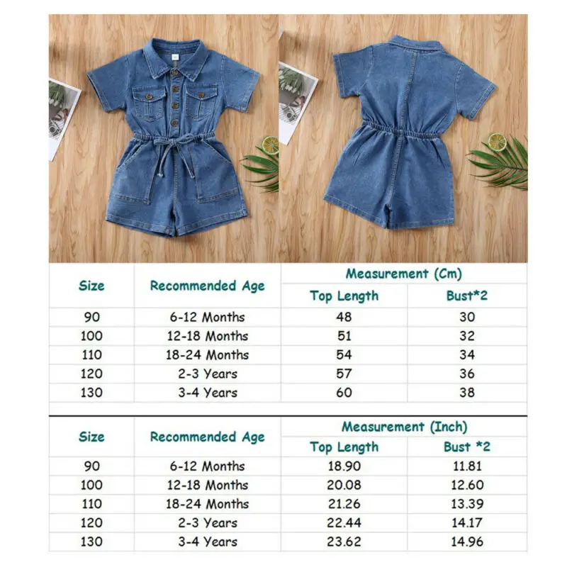 

UK Toddler Kid Baby Girl Romper Short Jumpsuit Bodysuit Denim Outfit One-Piece