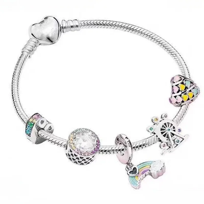 

100% 925 Sterling Silver Fashion Telescope Hot Air Balloon Pendant And Cat's Eye Pan Bracelet For Women Wedding Fashion Jewelry