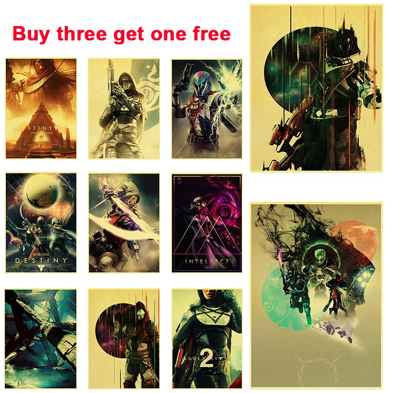 

A3 and A4 North American Game of Destiny 2 Posters Retro Brown Paper Art Painting Living Room Decorative Painting Posters
