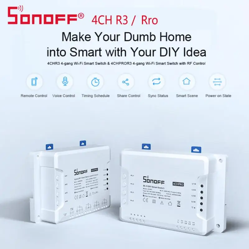 SONOFF 4CH R3/ PRO R3 Wifi Smart Switch 433MHZ RF Wireless Control Sonoff 4 Channel WiFi Home Light Remote Timer Switches | Электроника