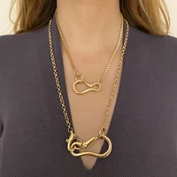 new bohemian jewelry geometric metal size figure 8 heart shaped buckle pendant necklace multilayer fashion ladies necklace