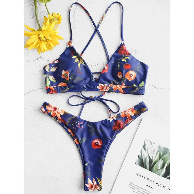 2020 женский сексуальный комплект бикини со шнуровкой и цветочным рисунком
